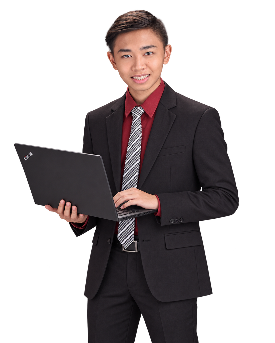 John Angelo De Joya, J0hnvexcoder, holding his laptop