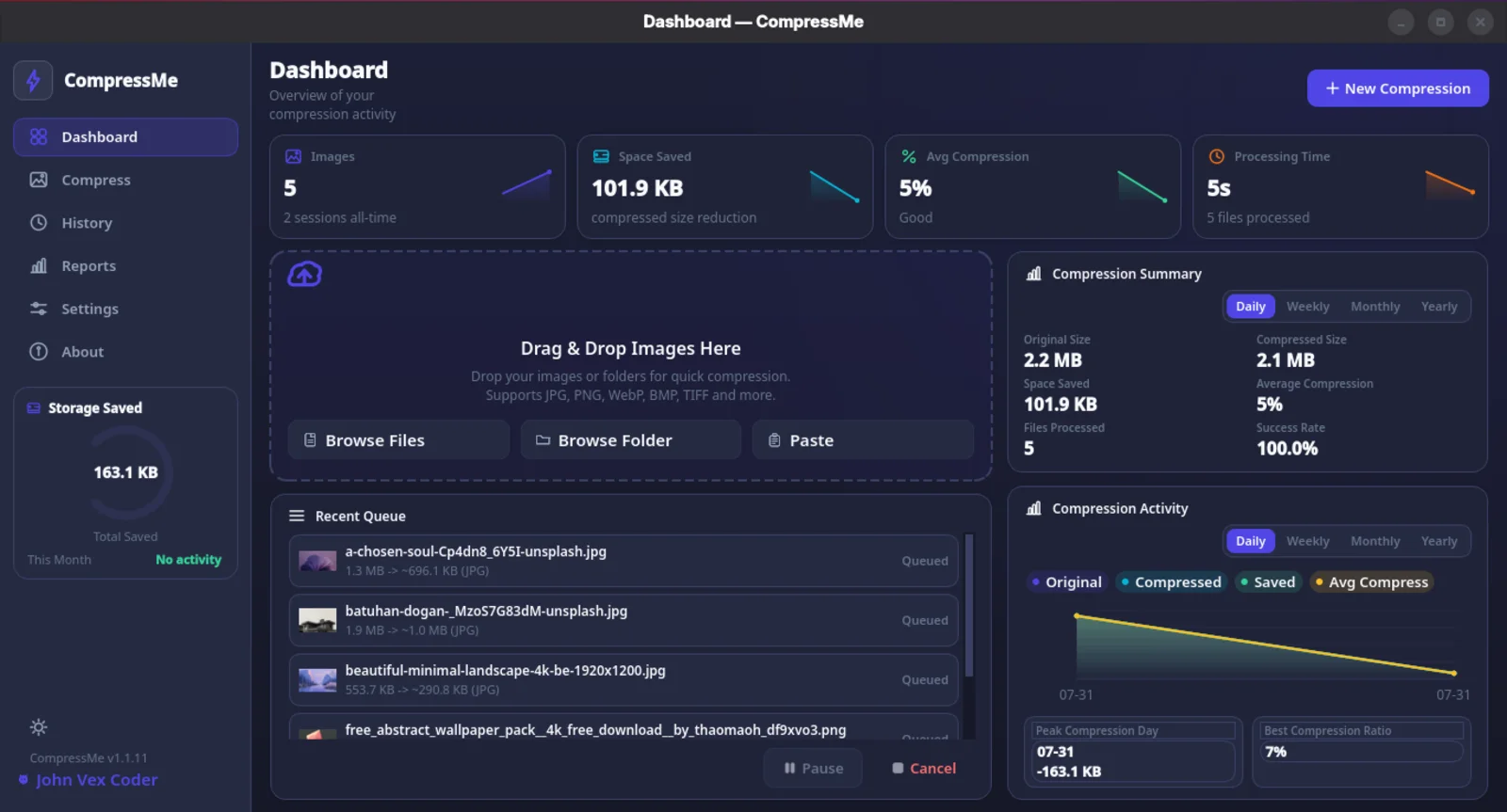 CompressMe — A powerful, cross-platform image compression tool with a modern PySide6 GUI and full CLI.